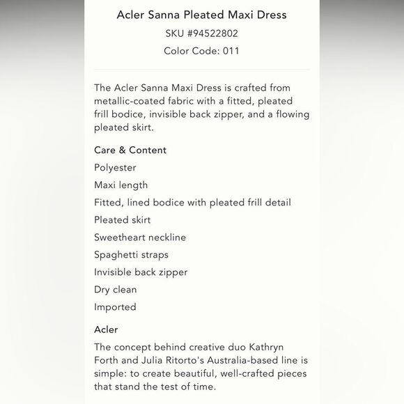 Anthropologie Acler Sanna Pleated Maxi Dress/ size 4 - Picture 9 of 10